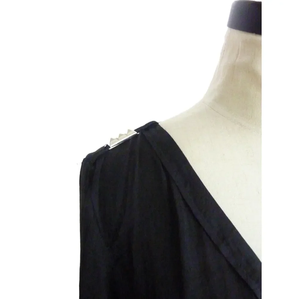 Zara Black V Neck Satin Blouse with 3/4 Sleeves M Top - Picture 2 of 6